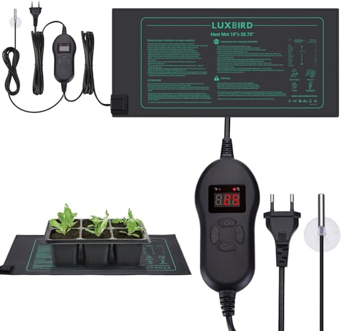 Luxbird Heizmatte mit Thermostat, Zimmergewächshaus Wärmematte für Sämling Germination Innengarten Gewächshaus, IP67 Wasserdicht, 52.7x25.4cm, 30Watt