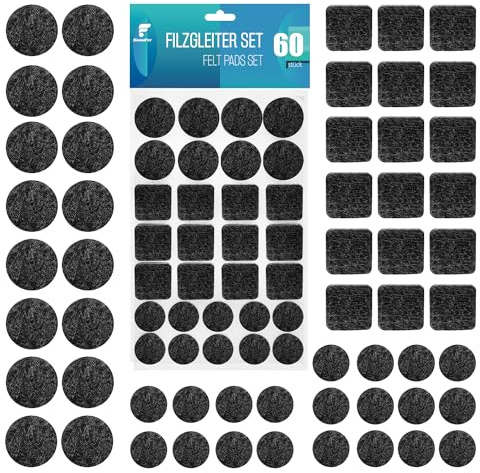 shinfly Filzgleiter Selbstklebend - 60 Stück Filzgleiter für Stühle - Möbelgleiter Filz Selbstklebend Schwarz 3mm Dicke - Idealer Klebkraft für Möbel Boden