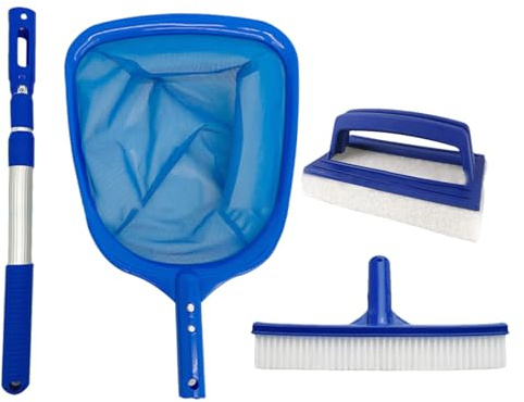 Rrlihjgu 4 Pool-Reinigungs-Set, langlebig, feinmaschiges Netz, Pool-Reinigungsset, Poolnetz mit Teleskopstange aus Aluminium für Pools, Spas,