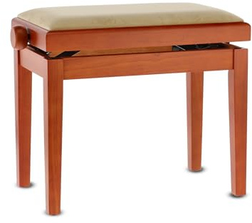 GEWA Pianobank Deluxe - Kirsche matt - Massivholz - höhenverstellbar | langlebig und robust - hohe Bruchlast - Sitzfläche von 52 x 30 cm - Velours Sitzbezug