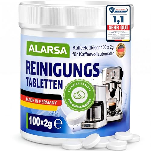 100 Stück Premium Reinigungstabletten für Kaffeevollautomaten und Kaffeemaschinen Kaffeefettlöser Tabletten kompatibel mit Jura De’Longhi Bosch Siemens Krups Miele Melitta Philips u.v.m.
