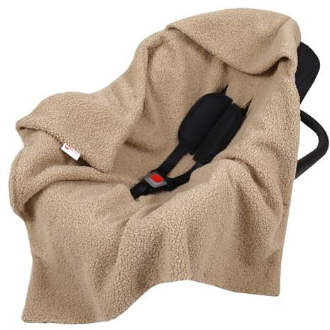 Babylux Einschlagdecke Bouclé 80x80 cm – Kuschelige Babydecke mit Kapuze für Autositz, Babyschale & Kinderwagen – Weiche Baby Kuscheldecke Made in EU (Bouclé - Beige)