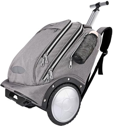 Rucksack mit Rollen, Rucksack trolley doppelt verstärktem Teleskopgriff, leichtes Hinauf- und Hinuntergehen von Treppen, Handgepäck-Rucksack mit Laptopfach für Geschäftsreisende und Pendler, Grau