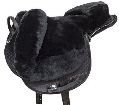 Engel Reitsport | FELLSA-R2-SCH | Hochwertiger Fellsattel | echtes Merino Lammfell | baumloses Bare-Back-pad | Gr. Englisch Farbe schwarz
