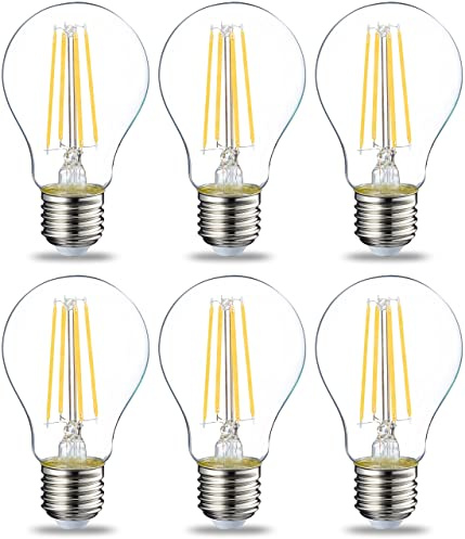 Amazon Basics Warmweiß LED-Leuchtmittel, Edison-Sockel E27, 7 W (entspricht 60-W-Glühbirne), nicht dimmbar, klares Filament, 6er-Pack