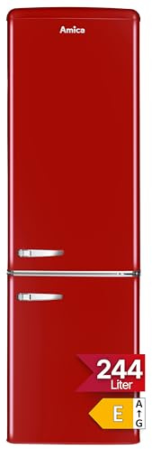 Amica KGCR 387 100 R Retro Kühl-/Gefrierkombination / Chili Red (Rot) / 181cm (H) x 55cm (B) x 62cm (T) / Retro-Design / Kühlschrank mit Gefrierfach