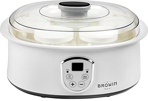 Browin 801015 Joghurtbereiter, Joghurtmaschine mit Thermostat und Gläsern, 7 Joghurtgläser mit Deckel, 1,3 L, 20 W