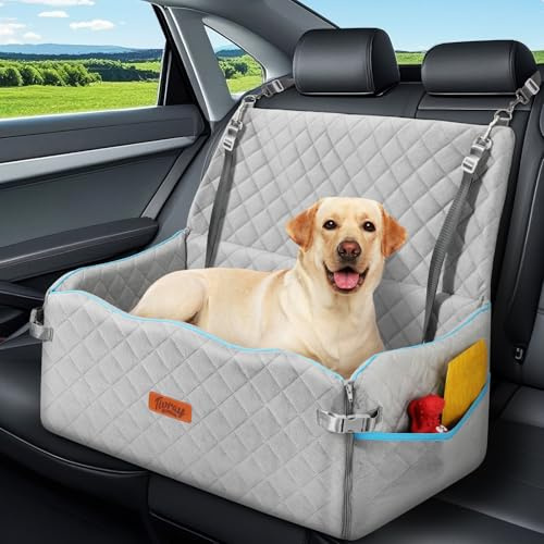 Tivray Hundesitz für Auto, Hundebett für große Hunde bis 27 kg oder 2 kleine Hunde, komfortabler Autositz mit Stützschaum-Polster, abnehmbar & waschbar, Rückbanksitz für Haustiere, Grau