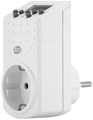 REV Zeitschaltuhr - Digitale Timer-Steckdose für innen, mit Zufallsfunktion, 20 Zeiten/Tag, weiß