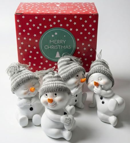 khevga Weihnachtsdeko Deko-Figuren Schneemann grau im 4er Maße sitzend