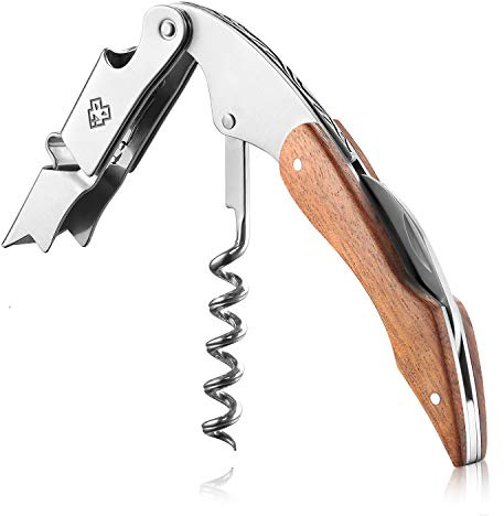 Korkenzieher,CORKAS Holz Kellnermesser,Profi Weinöffner aus Edelstahl in Gastronomie Qualität mit Flaschenöffner und Folienschneider,Ideales Kellnermesser für Weinliebhaber