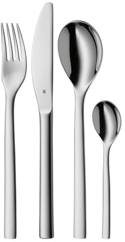 WMF Nuova Besteckset für 1 Person, 4-teilig, Monobloc-Messer, Cromargan Edelstahl poliert, spülmaschinengeeignet