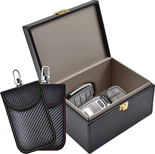 Todoxi Keyless Go Schutz Autoschlüssel Box & 2 STK Keyless Go Schutzhülle, Faraday Box Tasche Autoschlüssel Schutz Keyless Funkschlüssel Abschirmung RFID Schutzbox