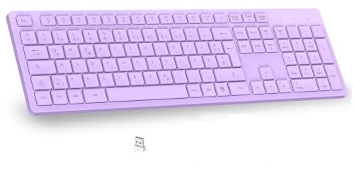 LeadsaiL K786 Kabellose Tastatur QWERTZ Deutsch - 2.4 GHz USB, Multimedia Tasten, leise für PC Laptop Windows (Lila)​
