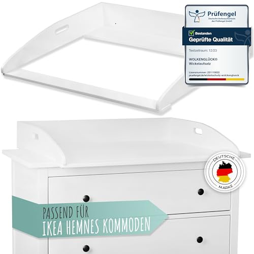WOLKENGLÜCK® Wickelaufsatz für IKEA Hemnes Kommode [88x75x13cm] - Hochwertiger Hemnes Wickelaufsatz mit Sicherheitsbefestigung - 100% Kippsicherer Wickeltischaufsatz - Wickelaufsatz Hemnes Kommode