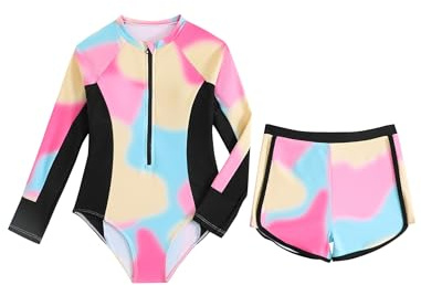 WYTbaby Badeanzug Mädche Uv Badebekleidung Langarm Zweiteiler Rash Guard Set mit Shorts für Mädchen 8-13 Jahre