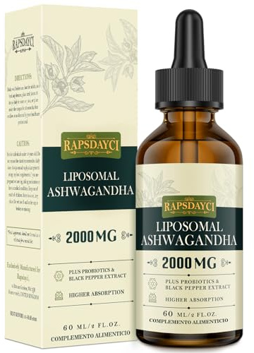 2000mg Liposomale Ashwagandha Tropfen, Hochdosiert Ashwagandha Wurzelextrakt, Original indische Schlafbeere, 7% Withanoliden, 5X Konzentration, Praktischer als Kapseln, 60ml (1er Pack)