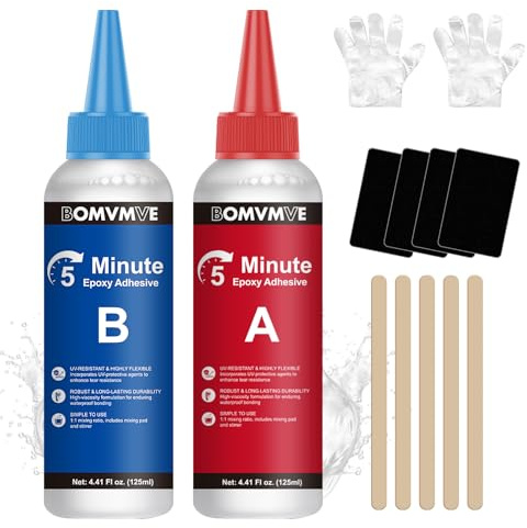 BOMVMVE 5 Minutes Epoxy Kleber, 2 x 125ml Epoxidkleber, Zweikomponentenkleber Schnell Aushärtender, 2 Komponenten kleber Epoxidharz in Transparent, Starker, für Metall, Holz, Fliesen, Kunststoffe