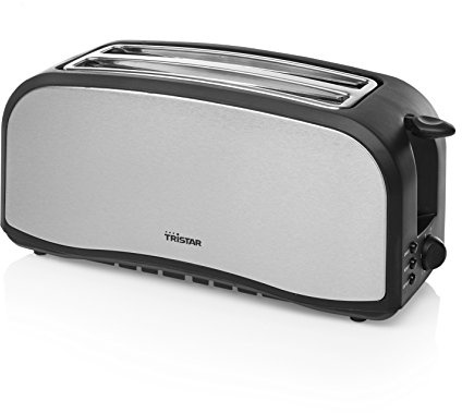 Tristar Edelstahl Toaster mit Brötchenaufsatz - 6 Bräunungsstufen/2 x Langschlitz Toastkammern/herausnehmbares Krümmelfach/mit Abbruch-, Auftau- und Abtaufunktion, BR-1046