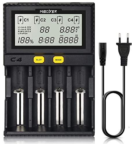 Universal akku Ladegerät, 18650 Baterieaufladegerät mit 4 Schacht, LCD-Display Batterien Ladegerät für Li-Ion LiFePO4 NI-MH NI-Cd AA AAA C 18350 18500 18700 20700 21700 26650 RCR123.