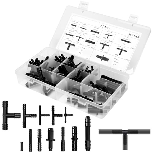 Zuxbolf 113-teiliges Schlauchverbinder Set T Stück Verbinder 12 Größen Schlauch Verbindungsstück Universelles Bewässerung Zubehör für Garten Tropfschlauch wasserdicht & langlebig aus Kunststoff