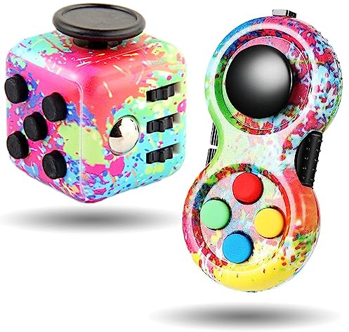 Steemjoey 2Pcs Anti-Stress Würfel Spielzeug, Fidget Toy Cube, Fidget Pad Controller zum Stressaubbau bei Nervösität für ADD, ADHS, Autismus, Teenager, Kinder, Erwachsene (Farbe)