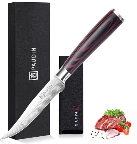 PAUDIN 13cm Spickmesser Allzweckmesser komfortabler rutschfester Holzgriff | Scharfe glatte Klinge zum Schneiden von Obst, Gemüse und kleinen Steaks im Alltag