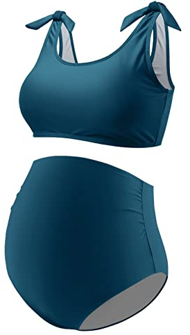 GINKANA Umstands-Bikini-Set, zweiteilig, Schwangerschafts-Badeanzug, Binde-Schultergurte, hohe Taille, Bademode, Schwangerschafts-Badeanzüge