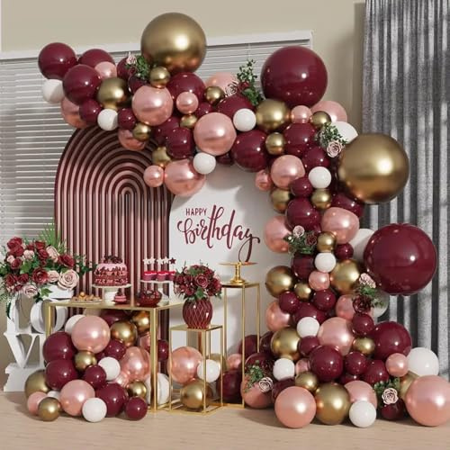 Luftballon Girlande, bordeaux rot,159 Stück, Ballons in rot, gold, rose und weiß, Ballon Set für Partys, Hochzeit, Verlobung, Deko