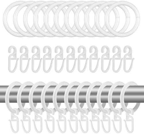 100 Stück Gardinenringe Weiß Set, 50 Stück Vorhangringe mit 50 Gardinenhaken, Kunststoff, Curtain Ring, 30 mm Innendurchmesser, Duschvorhang Ringe, Dauerhaft, Duschringe, für Vorhänge, Dusche, Türen