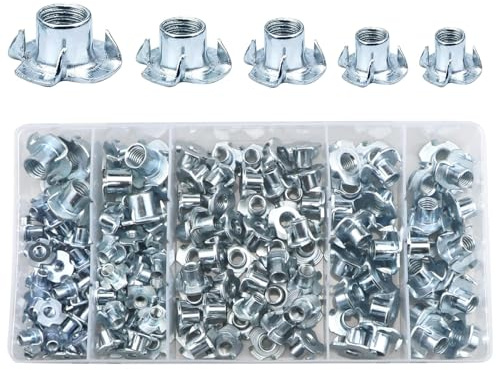 151 Stück Einschlagmuttern Sortiment, Gewindeeinsatz T-Muttern Kit, Unverlierbare Blindverbindungsbolzen Befestigungen, für Holzmöbel, Klammern und Schränke (M4/M5/M6/M8/M10)