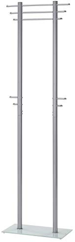 IDIMEX Kleiderständer Garderobe Garderobenständer Taris, alufarben, Bodenplatte aus Sicherheitsglas, 3 Stangen und 10 Haken