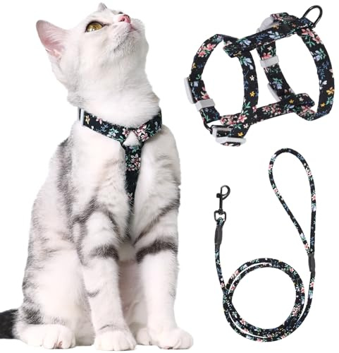 PETTOM Katzengeschirr mit Leine, Blumenmuster Katzenleine | Ausbruchsicher, Einstellbarer Brustgurt Geeignet für alle Katzen, Atmungsaktiv, Leicht Anzulegen, Robust & Sicher