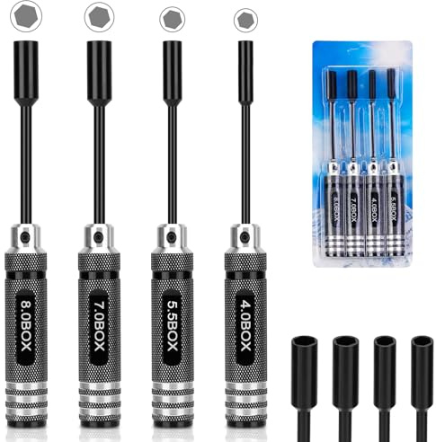 RC Drohnen Werkzeugsatz, 4-teiliges Sechskant Steckschlüssel 4-8 mm | RC Sechskantmuttern Steckschlüssel Schraubendreher mit 4,0 mm/5,5 mm/7,0 mm/8,0 mm für RC Modellhubschrauber, Bootsautos