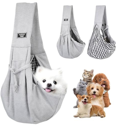 Hundetragetasche, Reversible Welpentrage Freihändig, Hunderucksack Bis 8 kg, Haustiertasche für kleinen Hund und Katze, Hundetragetasche für Spaziergänge/Aktivitäten im Freien (Grau)