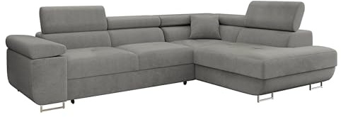Mirjan24 Ecksofa Torezio mit Bettkasten, Einstellbare Kopfstützen, Sofa mit Schlaffunktion, Eckcouch für Wohnzimmer, Polsterecke, L-Form Couch mit Bettfunktion (Manila 16, Seite: Rechts)