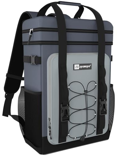 Kühlrucksack 30L Kühltasche Rucksack Groß Faltbar, 40 Dosen Kühl Thermo Rucksack Gross Isolierte Kühltasche mit Kühlfach Kühlrucksäcke Einkaufsrucksack für Strand/Picknick/Camping/BBQ/Ausflüge