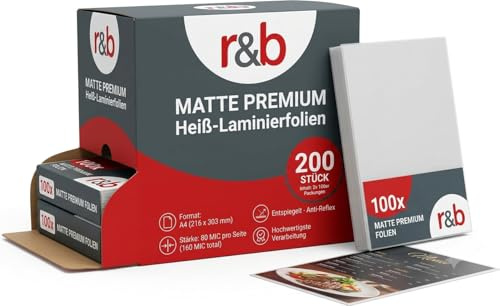 200 Stück MATTE PREMIUM Heiß-Laminierfolien - Entspiegelt - hochwertigste Verarbeitung A4 (216 x 303 mm) in 2x 75/80 MIC