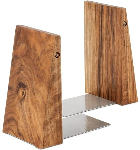 Handgefertigt Buchstütze Regal Holz - Walnuss Bücherstütze mit Metalbasis | Buchstützen Große Bücher - Dekorative Buchstütze - Bücherstopper Küche - Modernes Buchzubehör, um Bücher im Regal zu halten