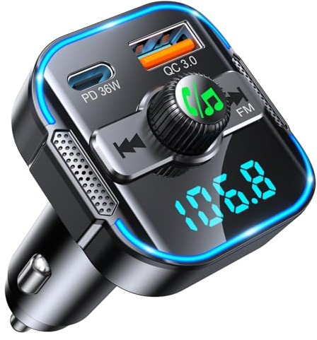 Glangeh FM Transmitter Auto Bluetooth Schnelles Autoladegerät 54W (PD 36W & QC3.0 18W) - Dual Mikrofon Bluetooth Adapter Auto Zigarettenanzünder, unterstützt Siri-Assistent & Freisprecheinrichtung