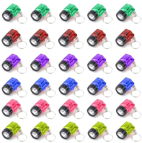 DAWRIS 30 Stück Mini Taschenlampe Schlüsselanhänger Set, bunte LED Lampe | 4cm Kleine Kompakte Handlampe mit Schlüsselring für Kinder & Erwachsene für Camping, Nachtwandern, Alltag & Notfall