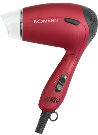Bomann® Haartrockner klappbar | 1200W Reisehaartrockner | 2 Stufen | inkl. Diffusor und Tasche | Spannungsversorgung umschaltbar 110/230V | Raartrockner klein | Hair Dryer HTD 8005 CB rot