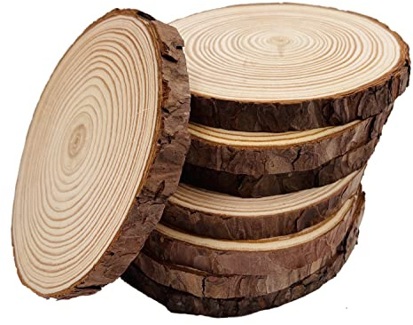 Unlackierte Holzscheiben mit Baumrinde, 8 Stück, 14-15,2 cm, Scheibenuntersetzer, Holzuntersetzer, Bastelset, Kreise, Basteln, Weihnachtsschmuck, Basteln, mit Rinde für Handwerk, rustikale Hochzeit