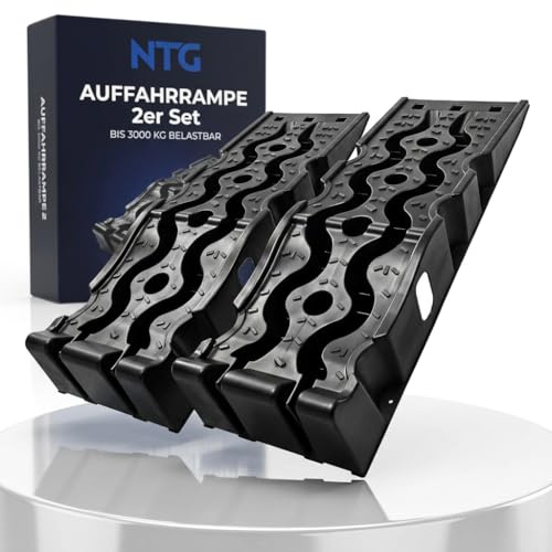 NTG Auffahrrampe PKW Auffahrrampen (2er Set) bis 3000 kg Hochbelastbare Auffahrkeile aus Kunststoff Antirutsch + Stapelbar - Passend für jedes Auto