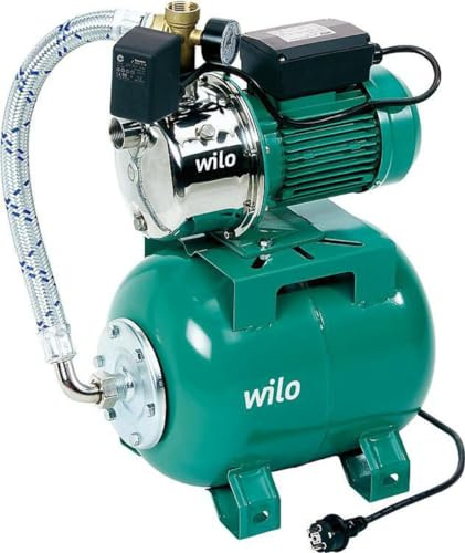 Wilo-Jet HWJ 20 L 202 Gartenpumpe mit 20L Membran-Druckbehälter, selbstansaugender Hauswasserautomat/Hauswasserwerk zur Wasserversorgung aus Brunnen, Zisternen, Regentonnen, 4500l/h, 3,6 bar, 550W