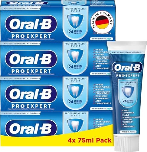 Oral-B Pro-Expert Professioneller Schutz Zahncreme, 24 Stunden Schutz vor Plaque, frischer Minzgeschmack, Made in Germany, Zahnpasta, 4x 75 ml Pack