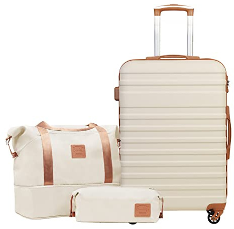 COOLIFE Koffer Trolley Koffer Reisekoffer von ABS Hartschalen Trolley 4 Rollen TSA-Schloss Der Koffer Enthält 1 Reisetasche und 1 Kulturbeutel