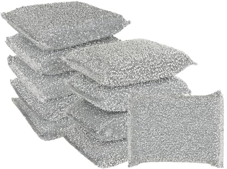 WOPPLXY 10 Stücke Glänzerkissen Spülschwamm, Zweiseitig Putzschwamm, Topfschwamm, Silber Topfreiniger für Töpfe und Glaskeramikkochfelder