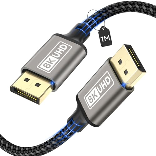 layajia 8K DisplayPort-Kabel 1.4, 8K@60Hz, 4K@165Hz, 2K@240Hz, DP-Kabel unterstützt 32.4Gbps, HDCP2.2, HDR, FreeSync, G-Sync, DSC 1.2 Kompatibel mit Gaming-Monitor, Grafikkarte - 1M