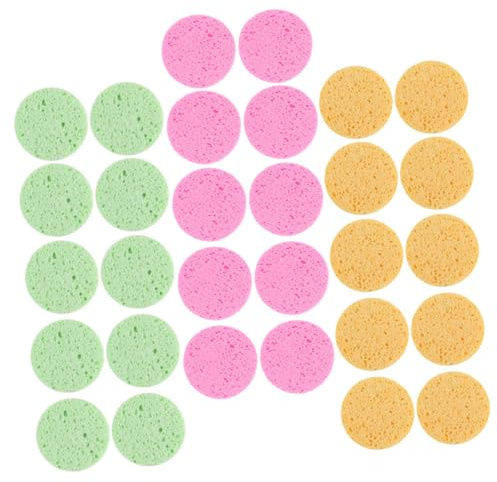 Alipis 30 Stück Runde Gesichtsreinigungsschwämme Schwamm für Sanftes Peeling und Make Up Entfernung Tragbar für Reisen in Gelb Rosa und Grün